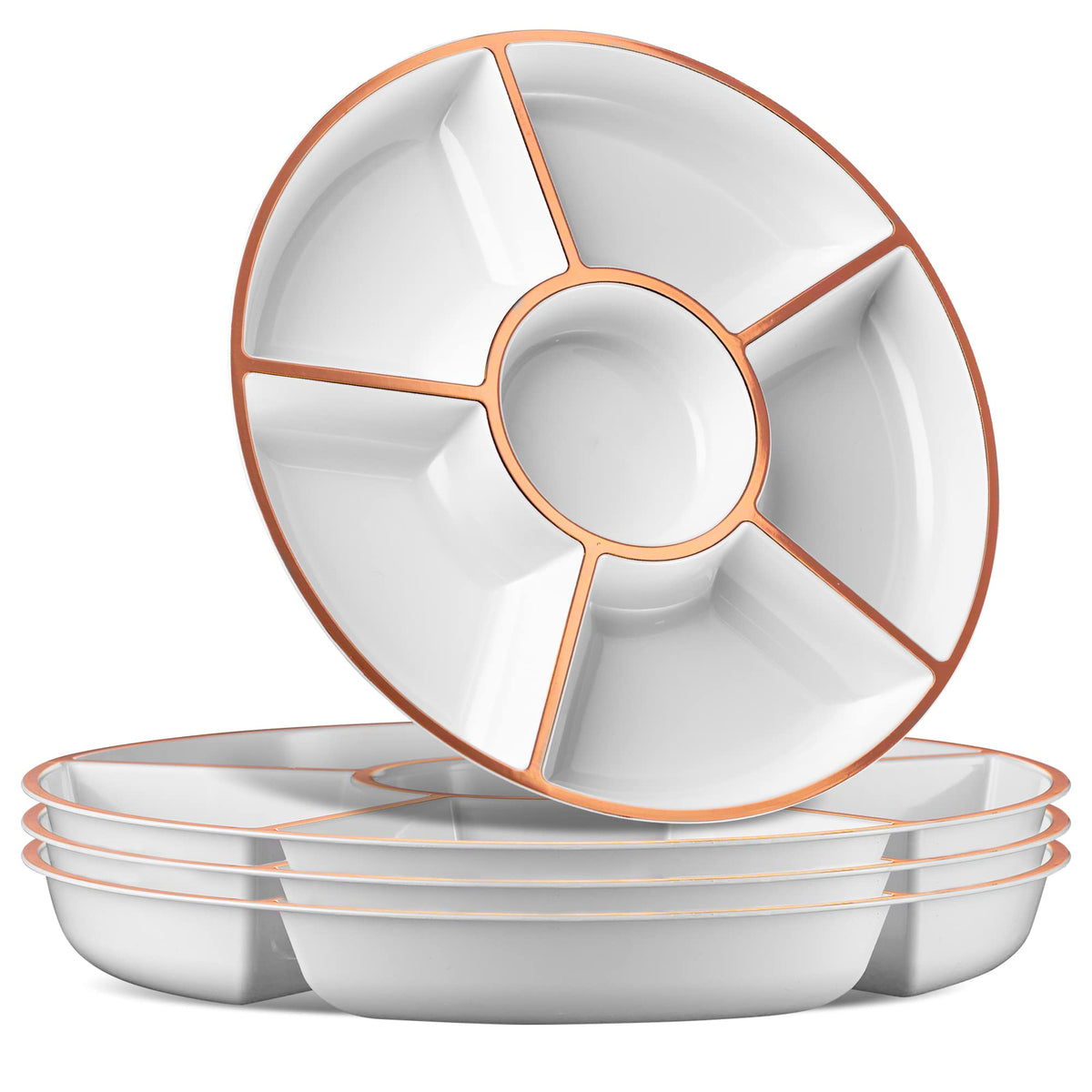 Plasticpro 6 Sectional Round Plastic Serving Tray/Platters Clear Pack of 2