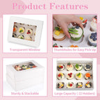 Cupcake Boxes, 2 Pack Disposable Cupcake Containers, Food Grade Cupcake Carrier 12 Count with Window and Inserts, Cupcake Transport Holders Bulk for Muffins Cookies Treats Dessert（White）