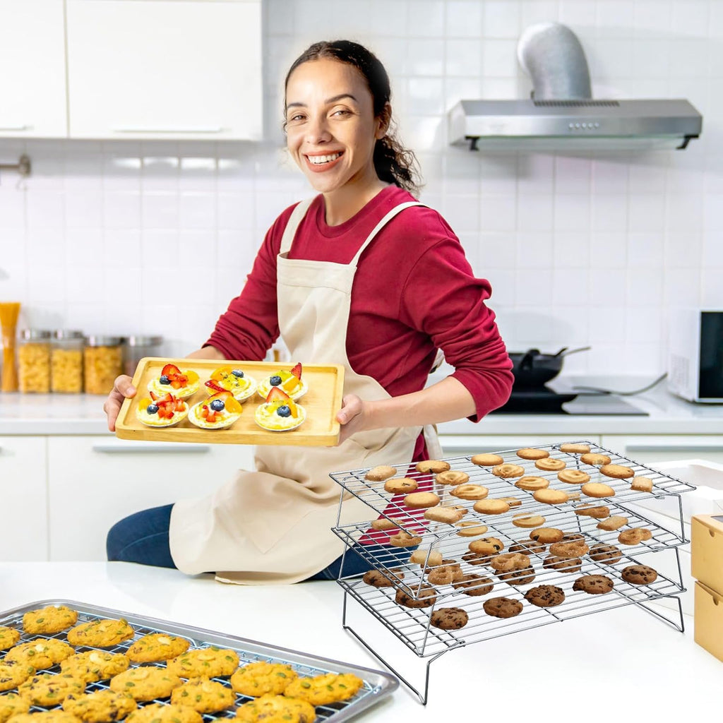 10 * 16 Inch Cooling Racks, 3 Stackable Tall Baking Racks, Stainless Steel Wire Rack for Baking Sheet, Cooling Racks for Cooking and Baking, Oven and Dishwasher Safe
