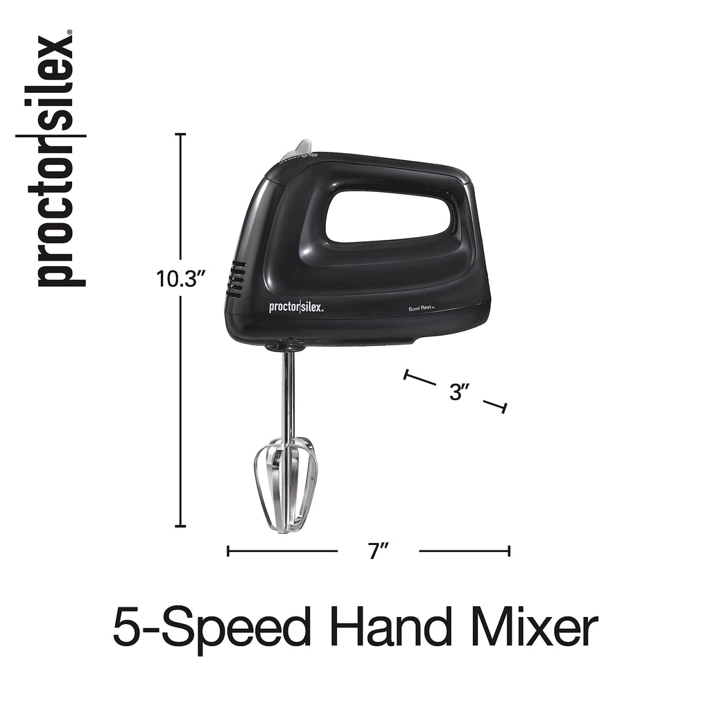 Mikser ręczny elektryczny Proctor Silex Easy Mix 5-Speed ​​z podstawką na miskę, kompaktowy i lekki, moc szczytowa 100 W, czarny (62511)