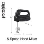 Mikser ręczny elektryczny Proctor Silex Easy Mix 5-Speed ​​z podstawką na miskę, kompaktowy i lekki, moc szczytowa 100 W, czarny (62511)