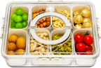 Divided Serving Tray with Lid and Handle,8 Compartments Snacks Box,Snack Fruit and Veggie Tray,Portable Platter for Candy Fruits Nuts Snack Party Entertaining Picnic (1 PCS)