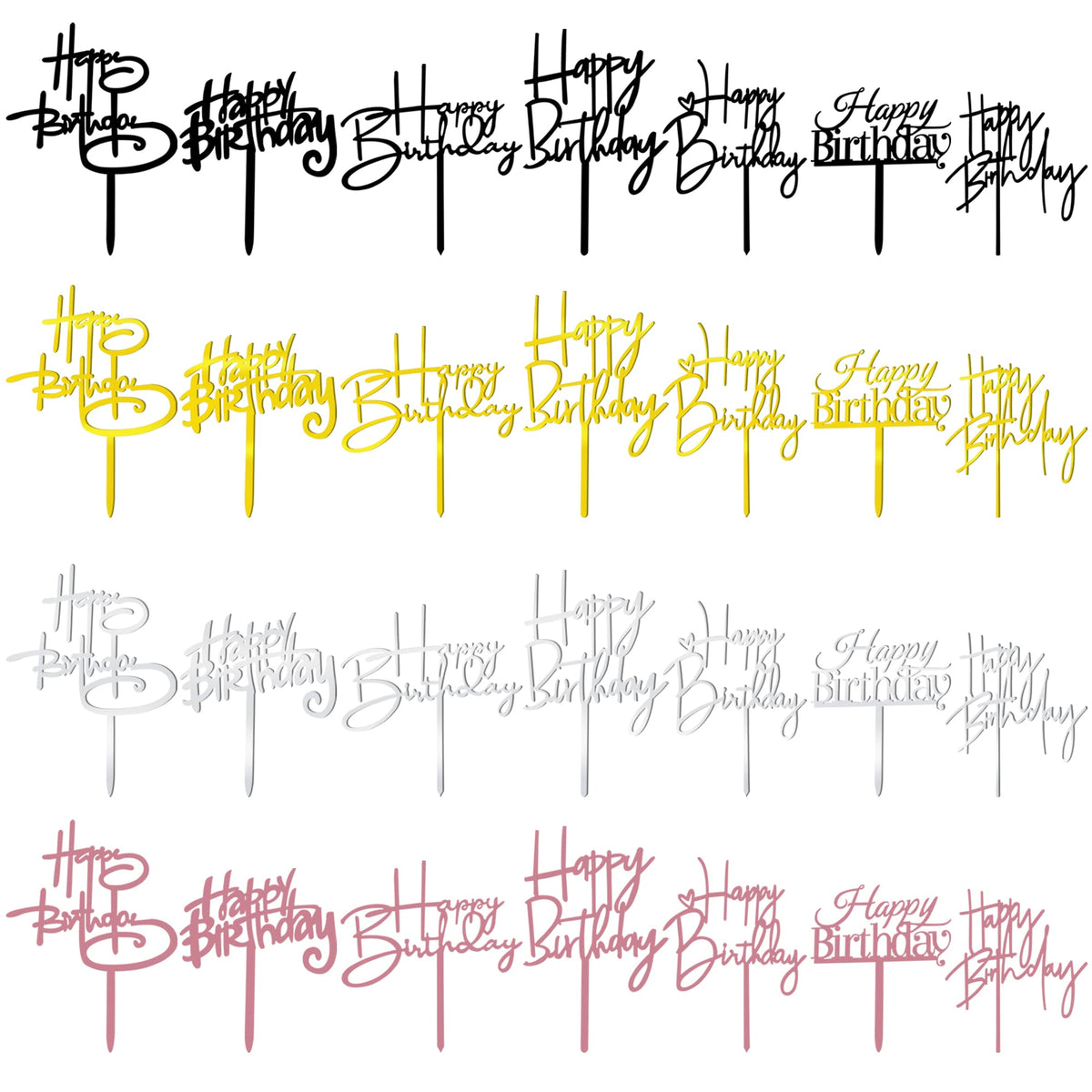 10 PCS Black Happy Birthday Cake Topper Acrylic Cupcake Topper A Series of Birthday Cake Supplies Decorations
