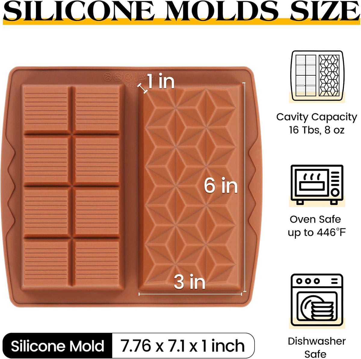 1 Inch Chocolate Bar Mold Deep Dubai Stuffed Chocolate Molds Silicone Large Break Apart Silicone Molds (Mix,2 Pcs）
