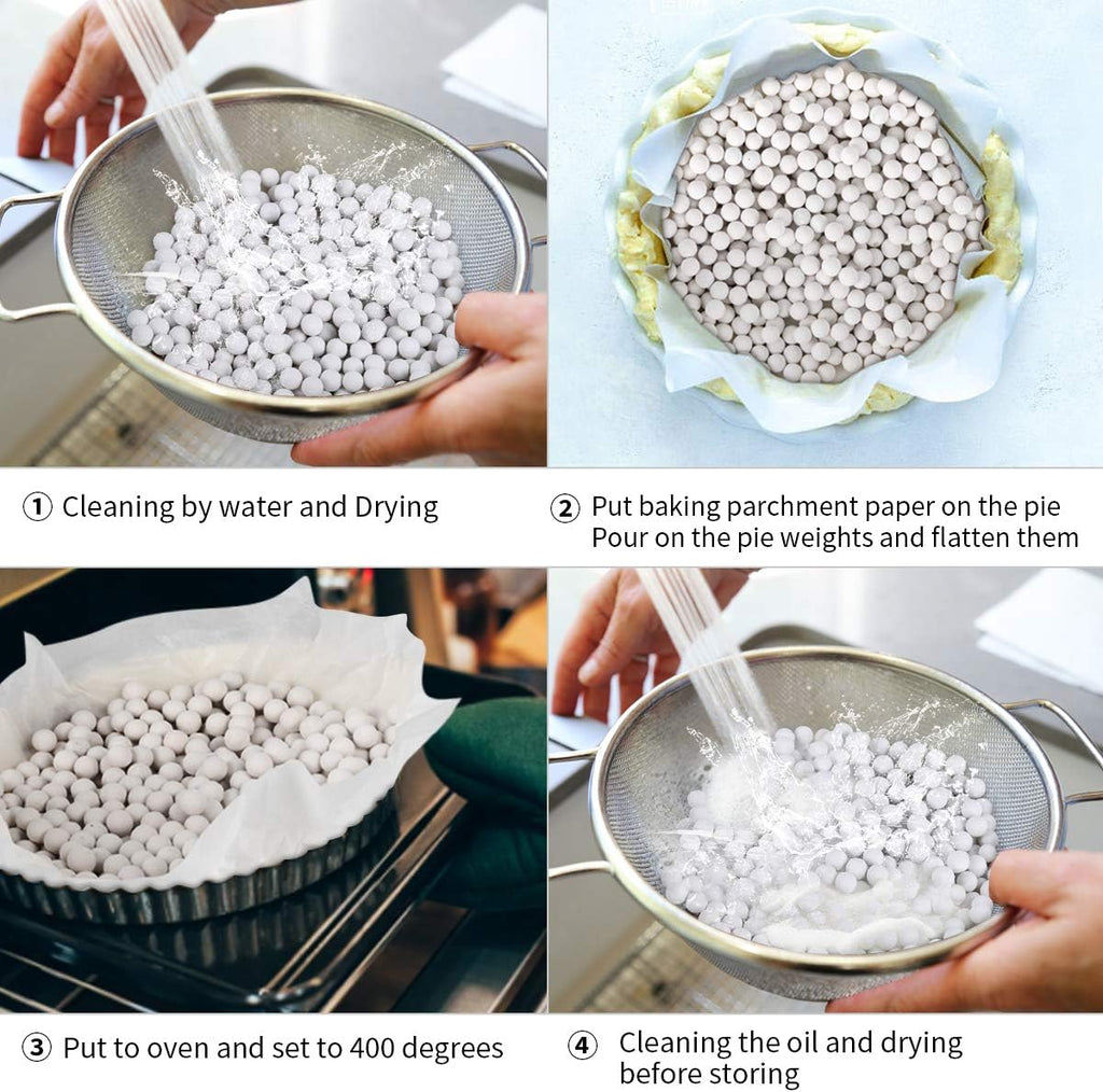 Ceramic Pie Weights Reusable 10mm Baking Beans Pie Crust Weights Natural Ceramic Stoneware with Wheat Straw Container