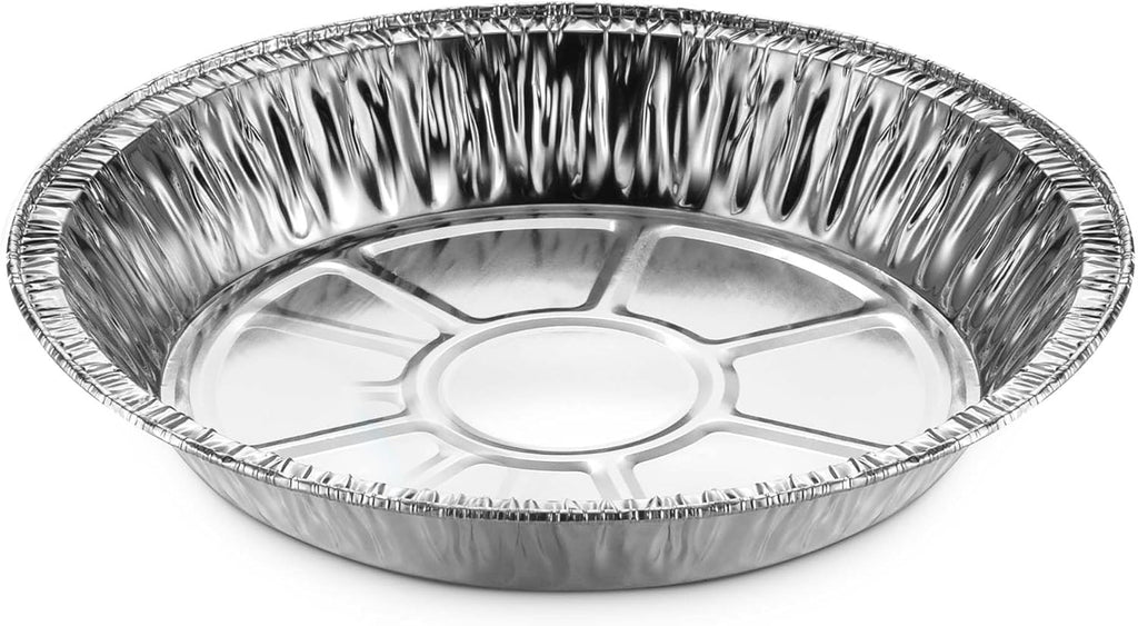 MontoPack 9” Aluminum Foil Pie Pans | Round Disposable Containers with Angled Walls for Tart Baking, Storing, Serving & Reheating | Freezer and Oven Safe, Recyclable | 50-Pack of Cake Tins