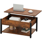 YITAHOME Lift Top Coffee Table with RGB Light, 3-in-1 Coffee Table with Power Outlets, Hidden & Open Storage, Adjustable Height, Wooden Dining Table for Living Room, Home Office, Brown