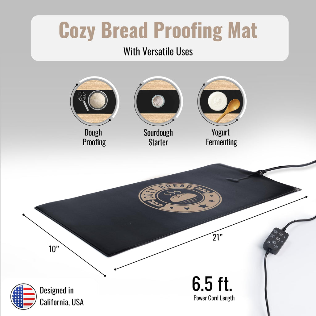 Mata do wyrastania chleba na zakwasie Cozy Bread® dla domowych piekarzy | Wyrastanie chleba sterowane termostatem (10" x 21") | Mata grzewcza do wyrastania ciasta