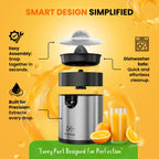 Eurolux Electric Orange Juicer, Sleek Effortless Citrus Juice Squeezer for Lemon, Lime, Grapefruit | Powerful Motor, Easy to Clean, Removable Dishwasher-Safe Parts