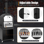 Giantex Pizza Oven Outdoor - piec opalany drewnem z 2 stolikami bocznymi, kamieniem do pizzy, łopatą do pizzy, pokrywą, rusztami do pieczenia, maszyną do pizzy na kółkach do grilla węglowego na zewnątrz, na imprezę w ogrodzie, kemping
