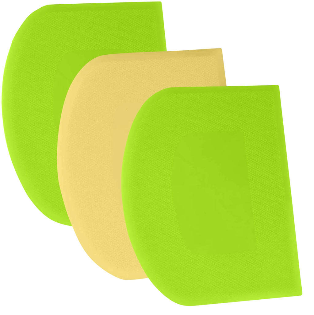 SURDOCA Dough Scraper Bench Scraper - 3P 4.7x3.7" Plastic Flexible Bowl Scraper, Sharp Edge & Angles Cake Scraper. Non-Slip Bakeware Decorating Tools Sculpting & Modeling Tools - Green+White+Green