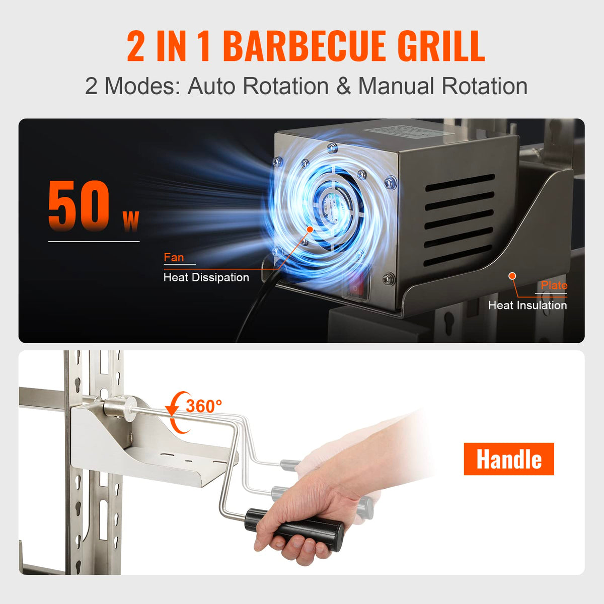 VEVOR Stainless Steel Rotisserie Grill with Windscreen, BBQ Whole Pig Lamb Goat Charcoal Spit Grill, Electric 50W Motor BBQ Hog Rotisserie Roaster, 46 Inch 132 Lbs Capacity Lamb Rotisserie System