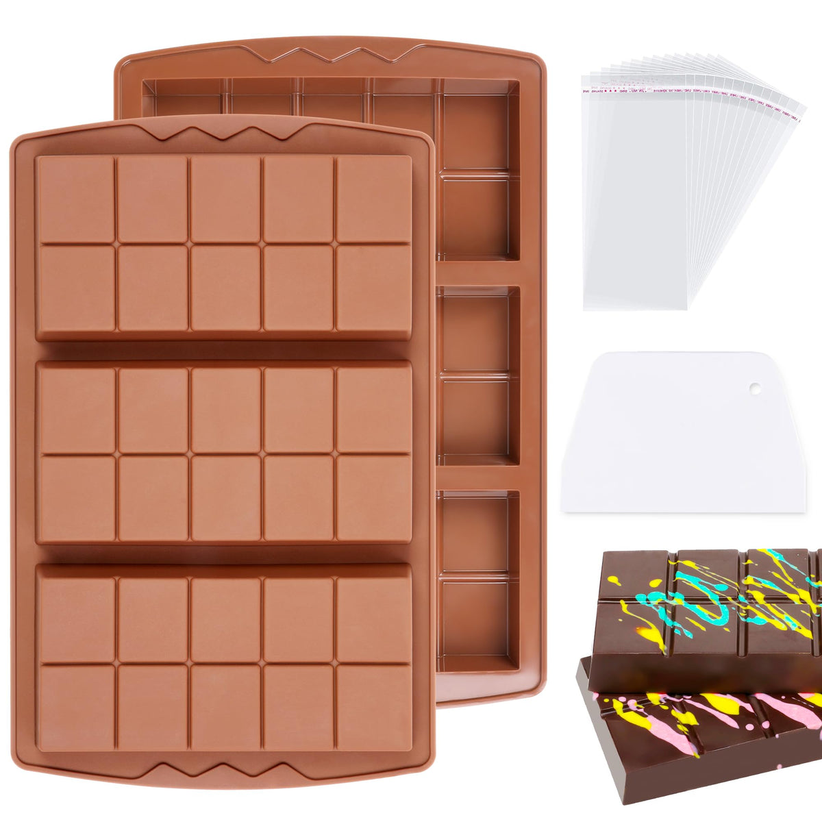 1 Pc Chocolate Bar Mold Deep Large Chocolate Molds Silicone Break Apart Thick Silicone Molds for Candy Bar (10 Snap）
