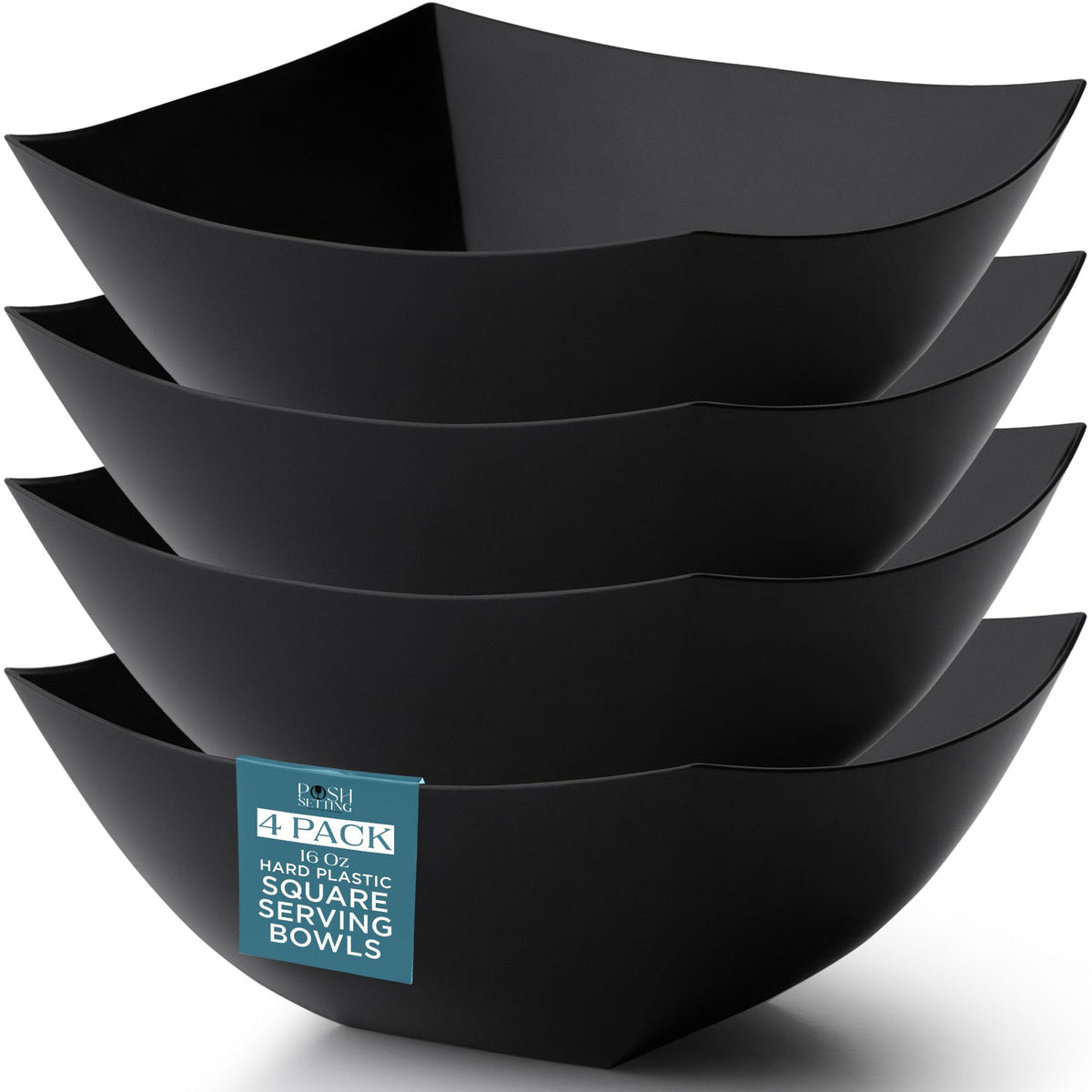 Posh Setting - Clear Plastic Serving Bowls for Party (8oz - 4 Pack) Square, Disposable, Salad & Fruit Bowls for Party Table, Candy Containers for Candy Buffet