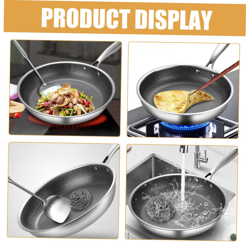PRETYZOOM Omelet Pan Chinese Wok Stovetop Pot Frying Strainer Oven Fryer Flat Bottom Pans Schfer Noodles Cooker Large Honeycomb Wok Non Griddle Wok for Electric Stove Silver Stainless Steel