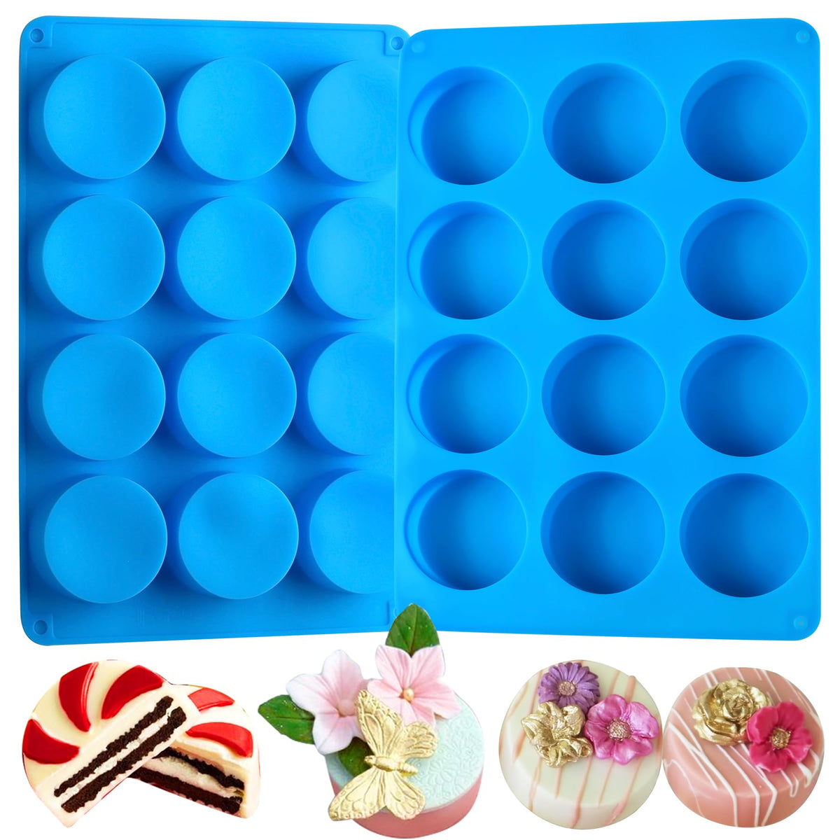 Sidosir 3Pcs Oreo Cookie Chocolate Silicone Mold, 12-Cavity Round Cylinder Oreo Chocolate Cover Molds for Candy, Silicone Baking Molds for Mini Cakes, Jelly