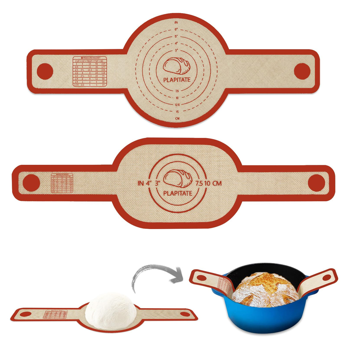 Silicone Bread Sling Dutch Oven Liner, Non-Stick & Easy Clean Reusable Oval and Round Silicone Bread Baking Mat with Long Handles, Easy to Transfer Sourdough Bread - 2 Gray Set