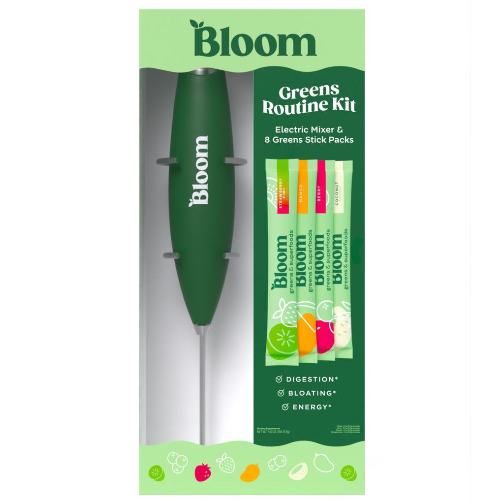 Bloom Nutrition Electric Hand Mixer & 8 Super Greens Powder Stick Packs