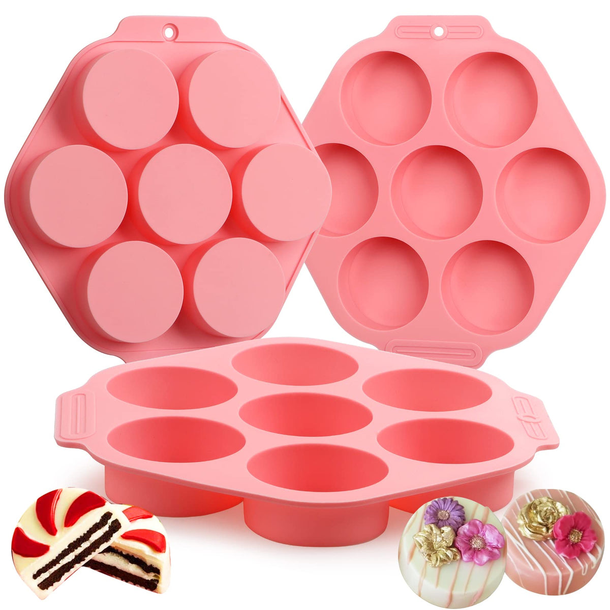 Sidosir 3Pcs Oreo Cookie Chocolate Silicone Mold, 12-Cavity Round Cylinder Oreo Chocolate Cover Molds for Candy, Silicone Baking Molds for Mini Cakes, Jelly