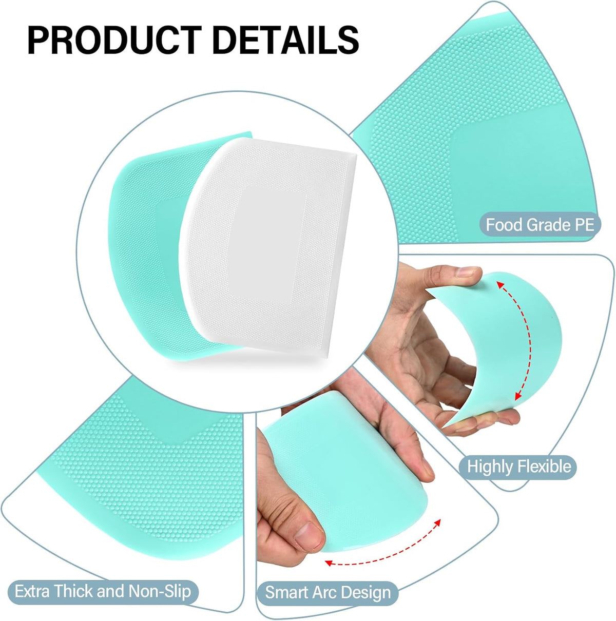 Bench Scraper, Premium Stainless Steel Dough Scraper with 2 PCS Flexible Bowl Scraper, Dough Cutter with Measuring Scale, Versatile Kitchen Scraper Set for Pastry Bread Pizza Cake
