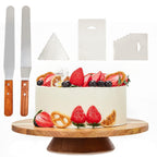 12" Acacia Wood Revolving Cake Stand, 2" High Rotating Cake Turntable, Wooden Rotating Display Stand for Cake, Cupcake Decorating Supplies