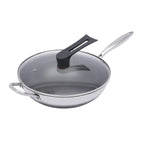 12-calowa patelnia wok ze stali nierdzewnej z pokrywką, powłoka plastra miodu, woki i patelnie do smażenia, nieprzywierający wok, zestaw indukcyjny, chiński wok, bez powłoki chemicznej, do indukcji, elektryczności, gazu, halogenu