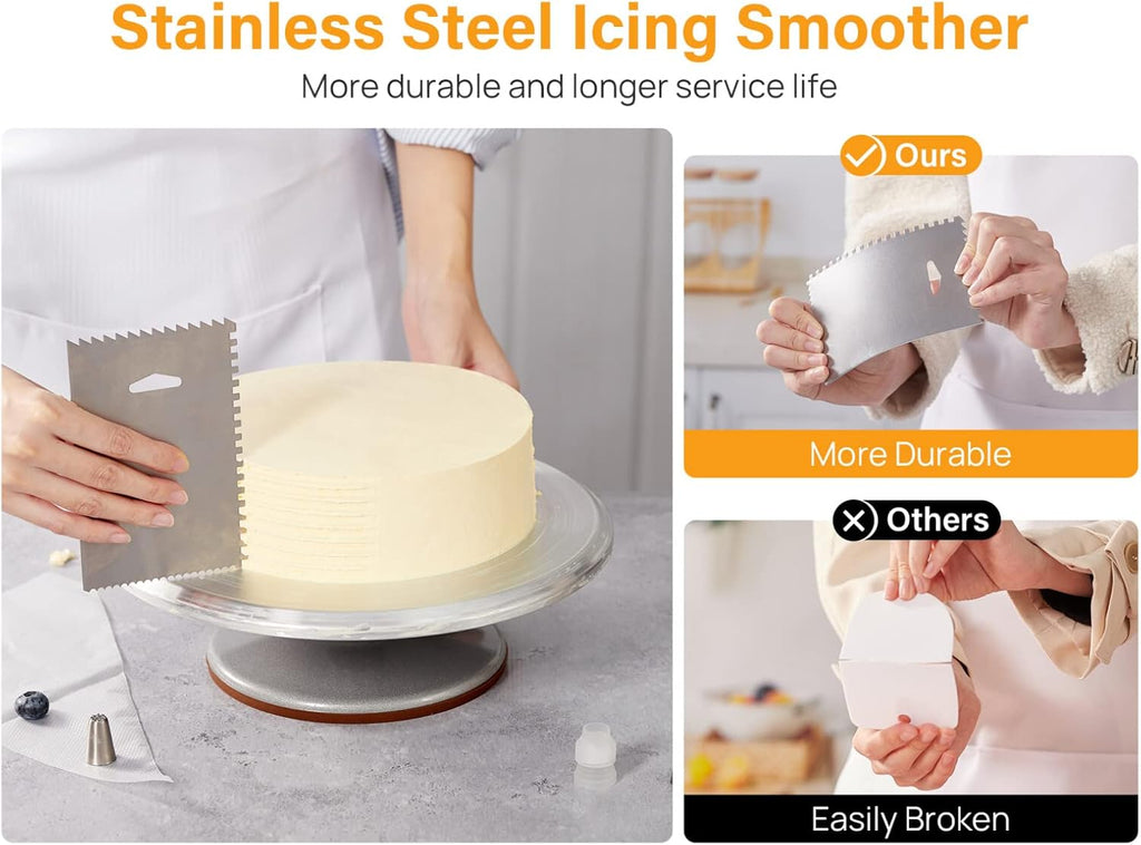 Kootek Aluminium Cake Turntable, 12 Inch Rotating Cake Stand, 35 pcs Cake Decorating Kit Supplies with 24 Numbered Icing Piping Tips, 2 Frosting Spatula, Pastry Bags and Other Baking Tools