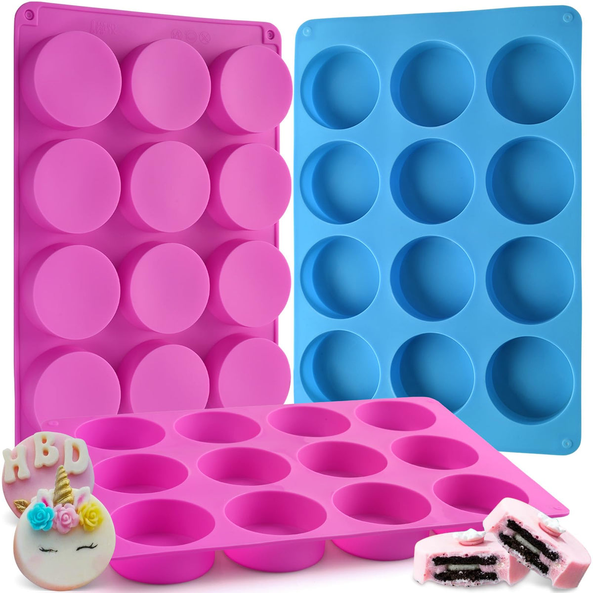 Sakolla 2 PCS Round Chocolate Cookie Molds, Cylinder Silicone Mold, Perfect for Chocolate Covered Oreos, Cake, Candy, Pudding, Mini Soap