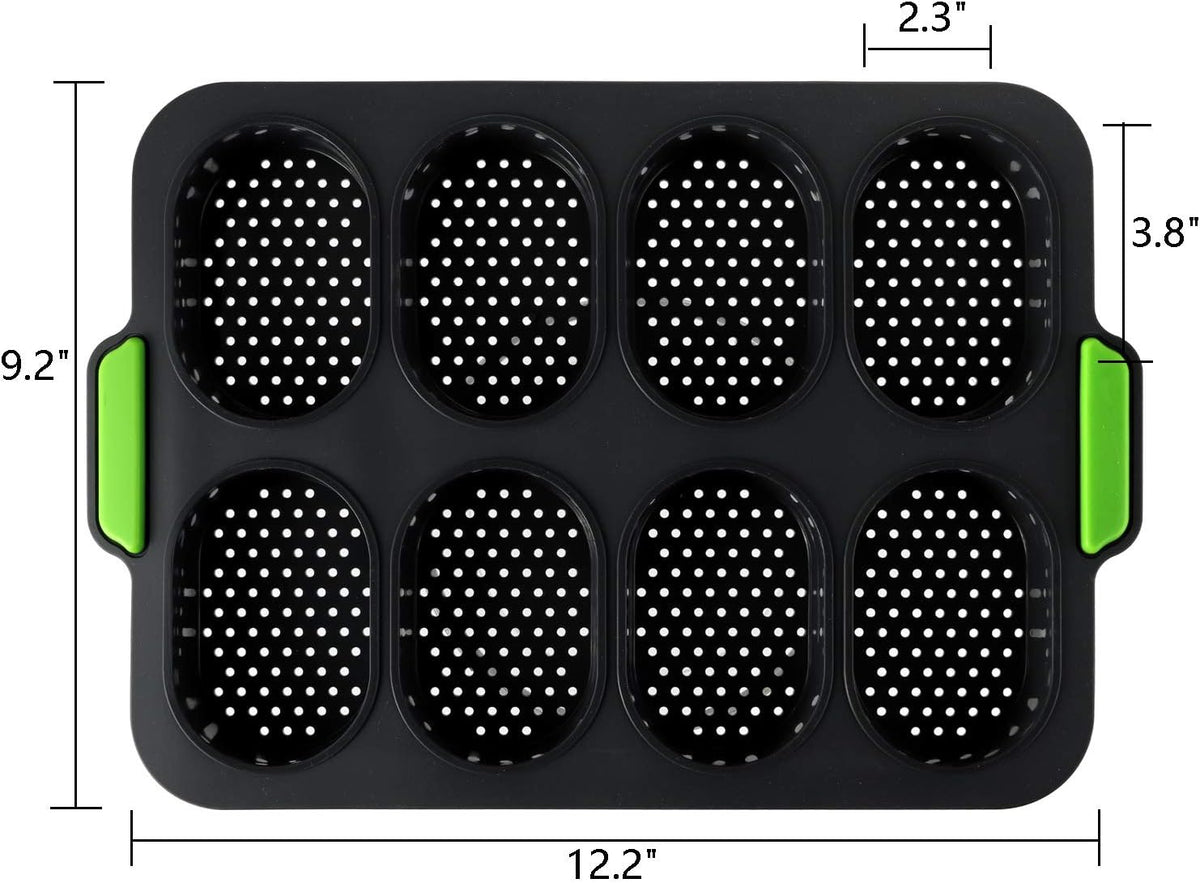 TOPZEA Set of 2 Silicone Baguette Pan, Nonstick French Bread Bake Mold, 8 Gutter Perforated Ham Burger Buns Sandwich Rolls Pans, 3 Wave Long Loaf Toast Mold Baking Tray for Oven Baker