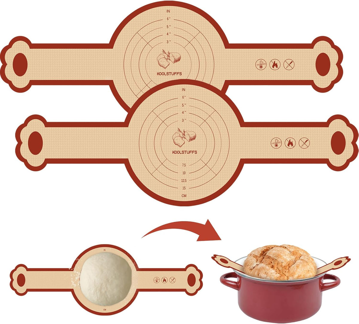Silicone Bread Sling, 2 Pack Non-Stick & Easy to Clean Reusable Bread Sling for Dutch Oven with Cute Long Handles, Easy and Stable to Transfer Sourdough Bread