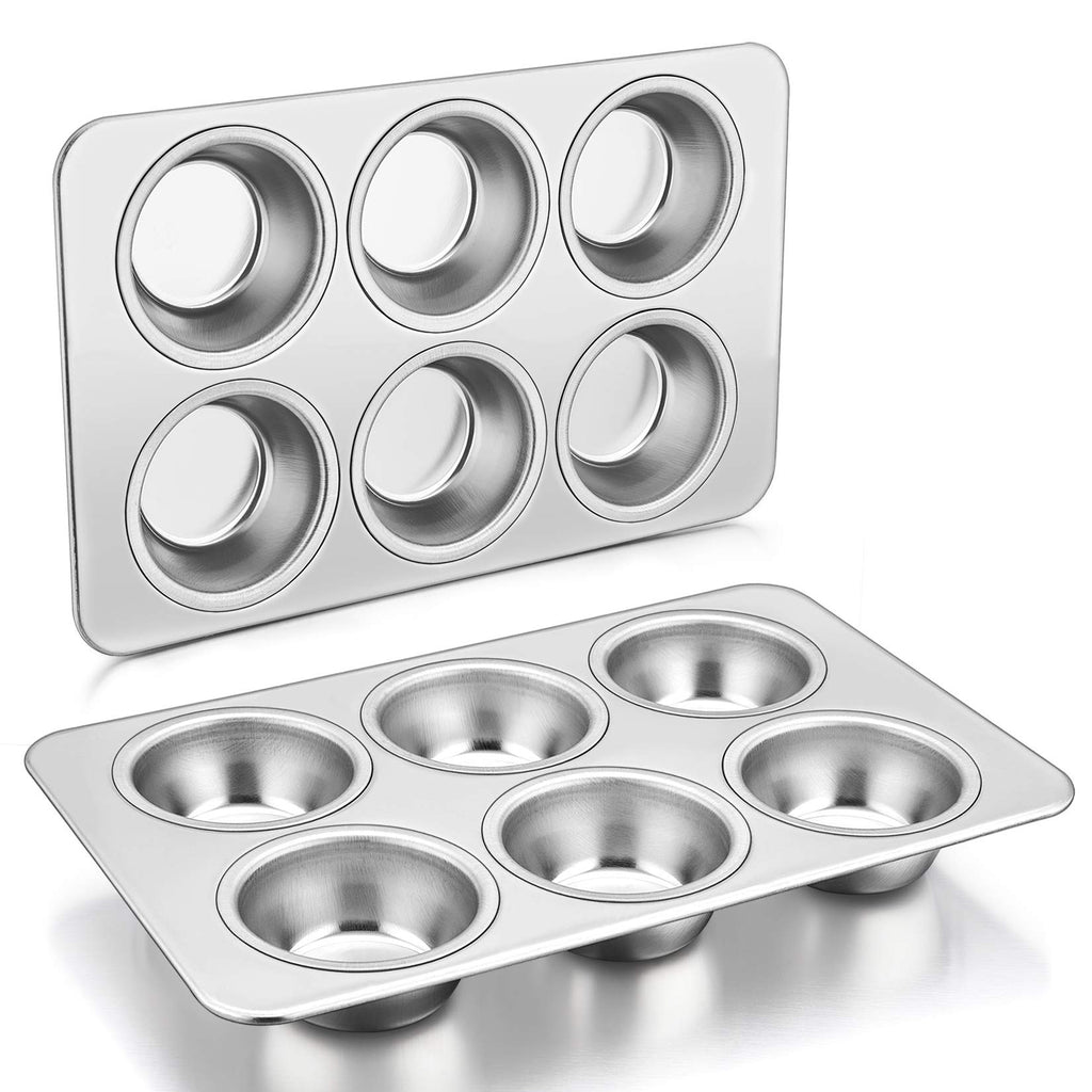 P&P CHEF Muffin Pan Cupcake Baking Pan Set, Stainless Steel Muffin Tin Tray for Mini Cake Tart Quiche, Oven & Dishwasher Safe, Non-toxic & Heavy-duty, (12 Cup, 2Pcs)