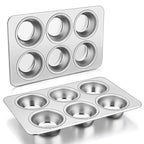 P&P CHEF Muffin Pan Cupcake Baking Pan Set, Stainless Steel Muffin Tin Tray for Mini Cake Tart Quiche, Oven & Dishwasher Safe, Non-toxic & Heavy-duty, (12 Cup, 2Pcs)