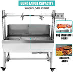 KODOM 132LBS Stainless Steel Rotisserie Grill with Back Cover Guard, 25W Motor Small Pig Lamb 37 Inch BBQ Charcoal Rotisserie Roaster Grill for Camping Outdoor Kitchen