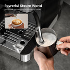 Kismile Espresso Machines with Grinder,20 Bar Professional Espresso Maker with Removable Water Tank,Milk Frother Steam Wand for Latte&Cappuccino,Ideal for Home/Office(BLACK)