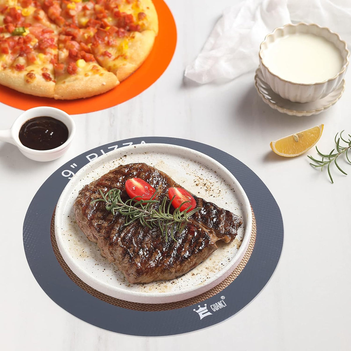 Silicone Baking Mat Set of 4, GUANCI Grade Food Baking mats Non-Stick Reusable Pizza Bakeware Mat for Making Macaroon, Pizza, Cookie, Pastry, Bread, Bun(Grey)