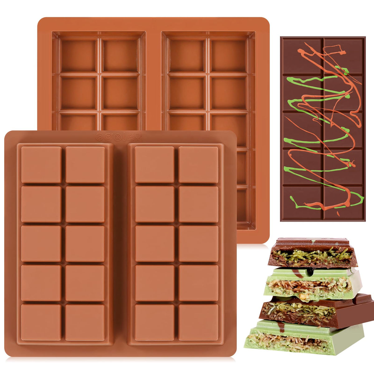 Dubai Chocolate Molds 1 Inch Deep, Silicone Chocolate Bar Mold – Non-Stick, Flexible, Large and Thick Homemade Chocolates, Candies, and Desserts - Set of 1