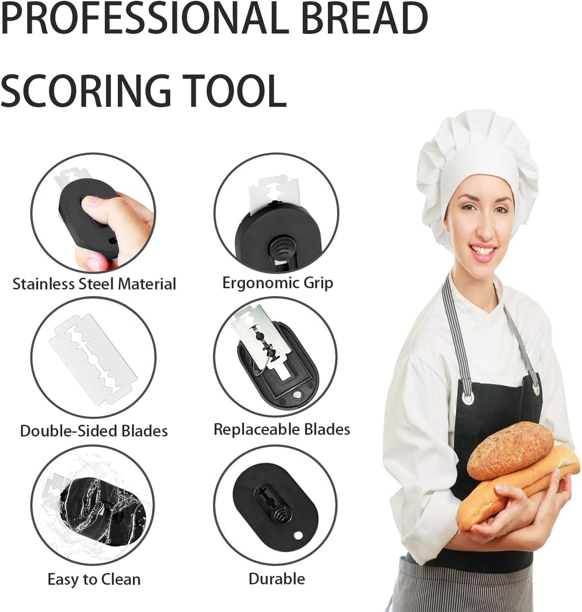 Extractable & Magnetic Bread Lame Dough Scoring Tool - Professional Sourdough Scoring Tool - Sourdough Bread Baking & Bread Scoring Tool - Scoring Patterns booklet & 5 Razor Blades（Black)