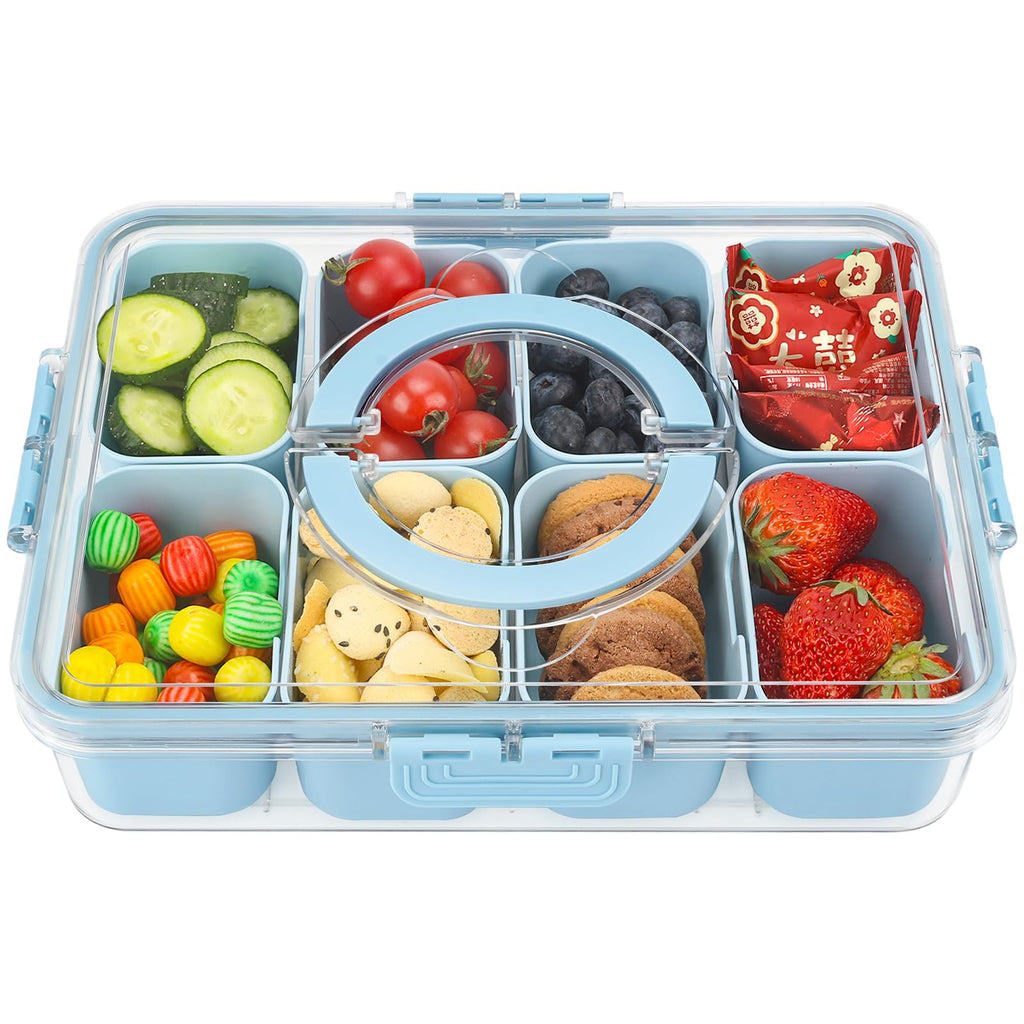 shopwithgreen Divided Serving Tray with Lid and Handle, Portable Snackle Box Charcuterie Container for Party, Veggies, Snack, Fruit, Nuts, Candy, Christmas Tray Snack Box for Entertaining, Picnic