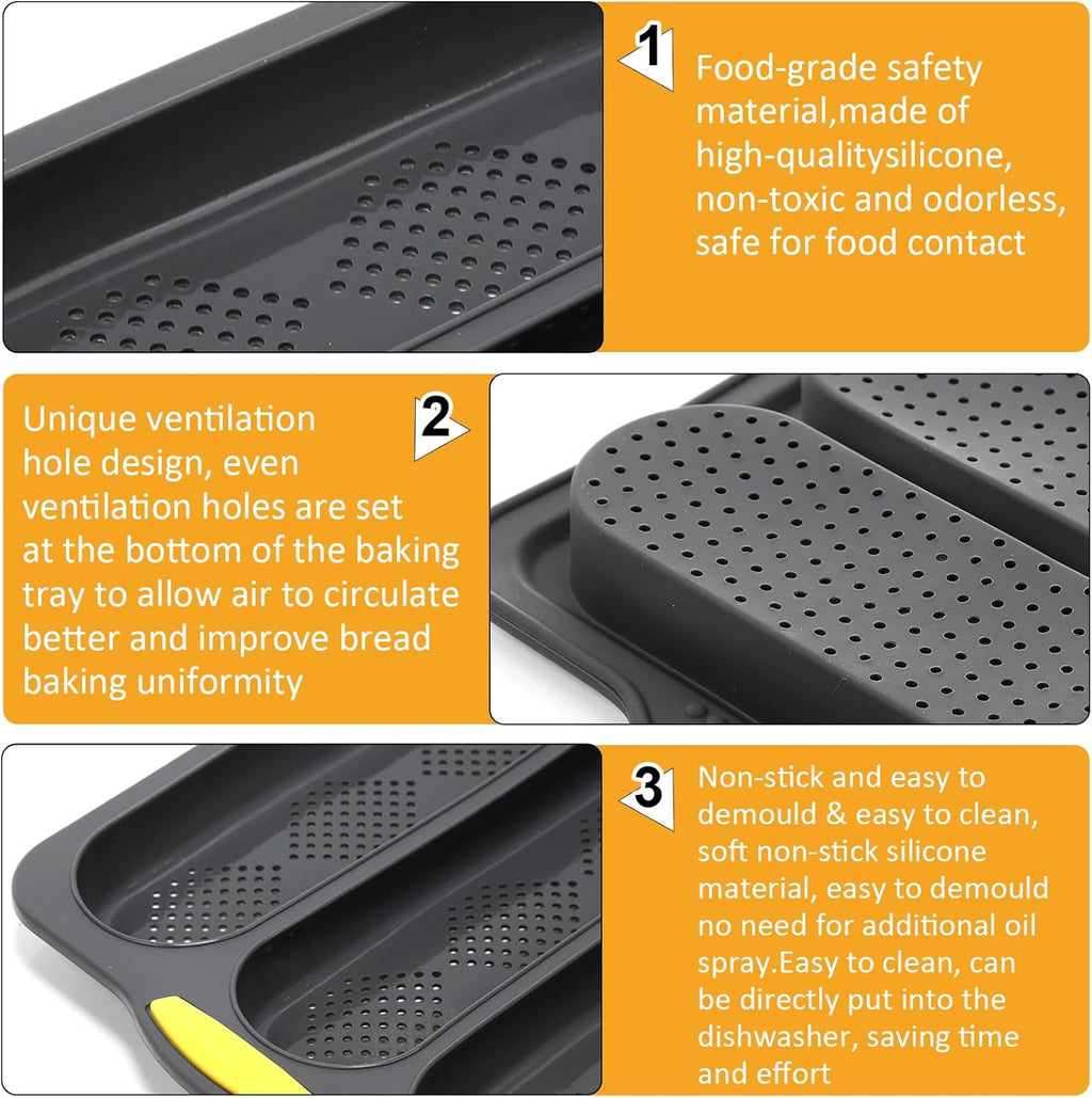 8 Pcs Silicone Baguette Hamburger Bun Baking Pan Set 4 6 9 Cup French Bun Mold 3 Cup Nonstick Baguette Bread Pan with Tool for Homemade Bread Loaf Sandwich Microwave