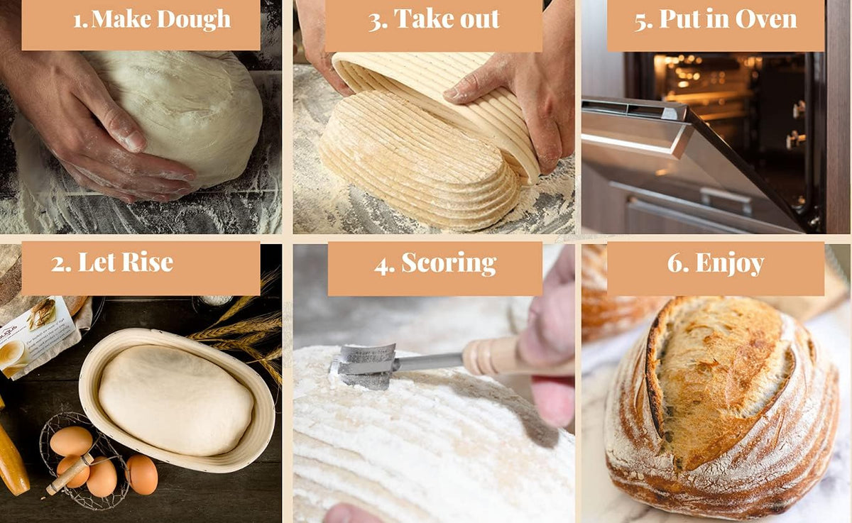 (10 x 6 x 3.5 inch) Banneton Bread Proofing Basket Oval Liner SUGUS HOUSE Brotform Dough Rising Baking Bowl Dough Gifts for Bakers Proving Baskets for Sourdough
