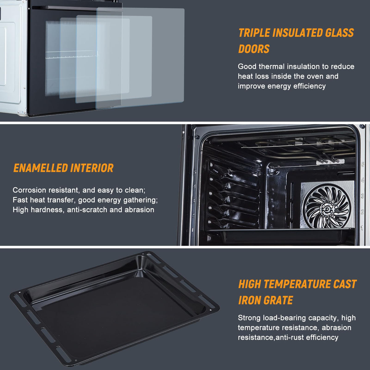 Piekarnik ścienny TacleeKii Single Wall Oven 24" do zabudowy elektryczny - 2,5 Cu.Ft duża pojemność, doskonała moc gotowania, 8 trybów gotowania, 3000 W, szkło bezpieczne z potrójną warstwą