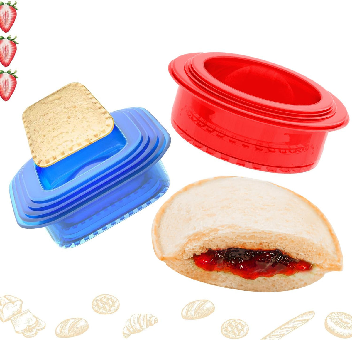 HiYZ Sandwich Cutter and Sealer - 5 PCS Decruster Sandwich Maker - Peanut Butter and Jelly Crustless Sandwich Bread Pancake Maker Cookie Cutter for Kids Children Boys Girls