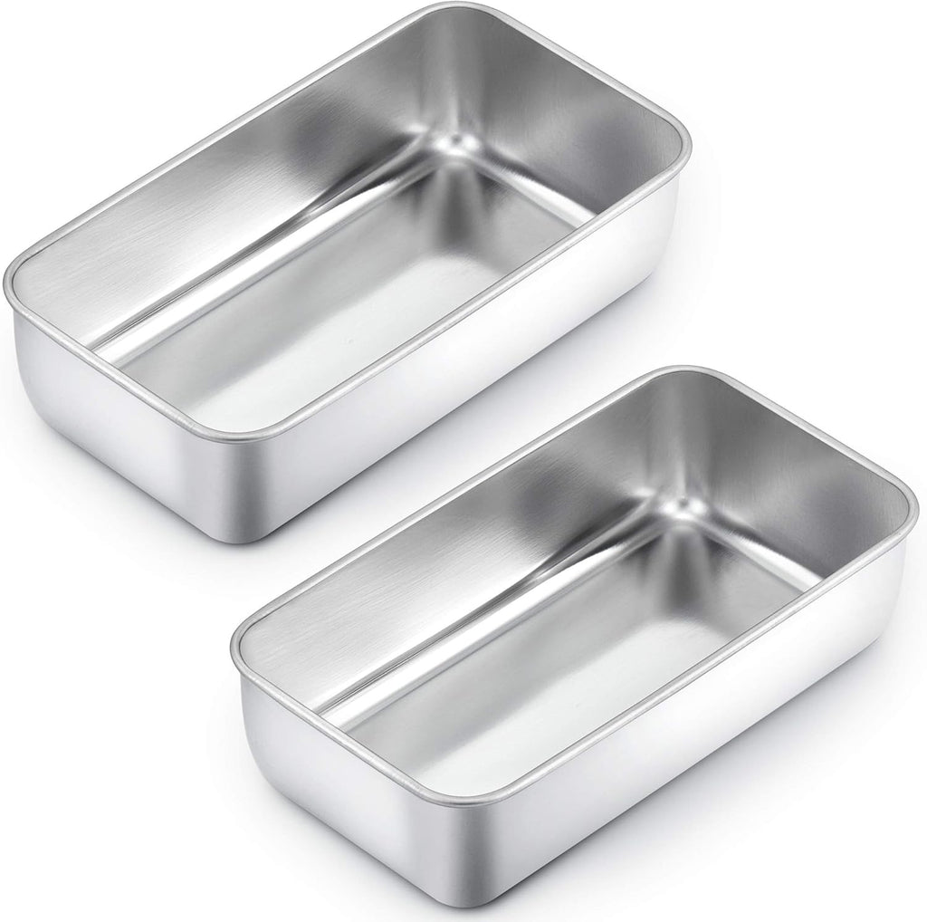 TeamFar Loaf Pans for Baking Bread, 9 × 5 Inch Stainless Steel Loaf Bread Pans Tins for Homemade Brownies, Healthy & Sturdy, Oven & Dishwasher Safe - Set of 2