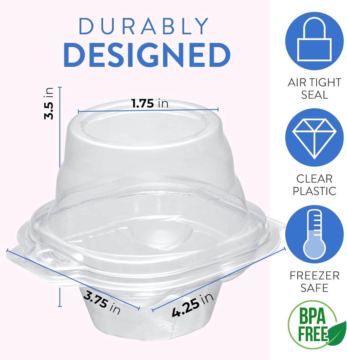 Individual Cupcake Containers (100 Pack) | Clear Plastic Disposable Cupcake Boxes/Holders | Single Cupcake Holder with Dome Lid Bulk | BPA-Free Plastic Cupcake Muffin Container Carrier Boxes to Go