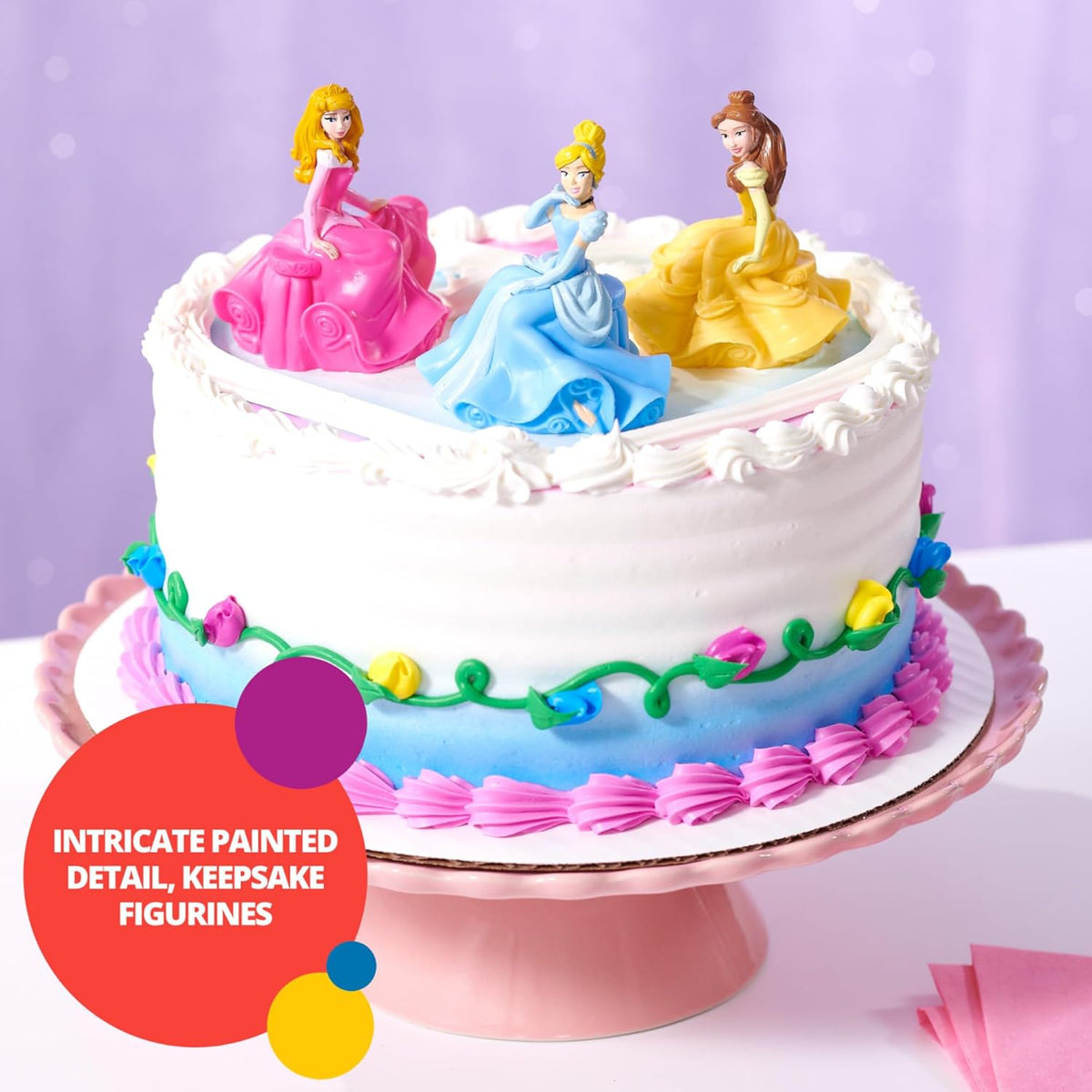 DecoSet® Disney Princess Once Upon a Moment Cake Topper, 3-Pc Decorations Set with Aurora, Belle, and Cinderella Collectible Figure for Hours of Fun After the Party