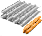2 Pack Nonstick Perforated Baguette Pan 15" x 13" for French Bread Baking 4 Wave Loaves Loaf Bake Mold Oven Toaster Pan (Silver)