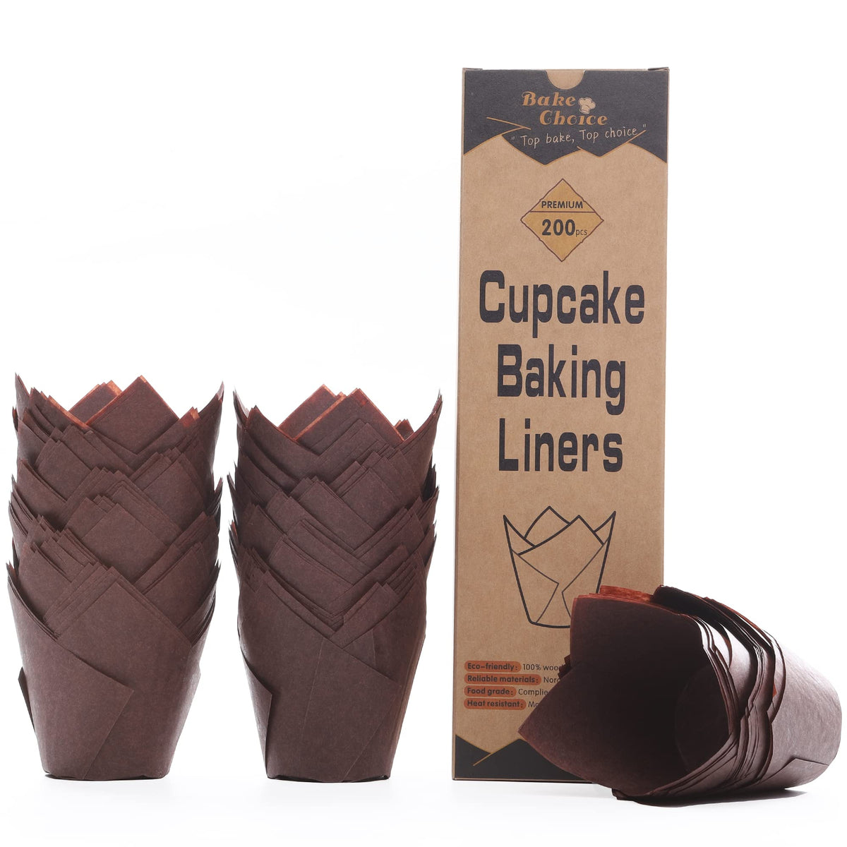 200pcs Natural Tulip Cupcake Liners for Baking Cups Unbleached European Parchment paper Tulip Muffin Liners, Cupcake Wrapper for Party, Christmas