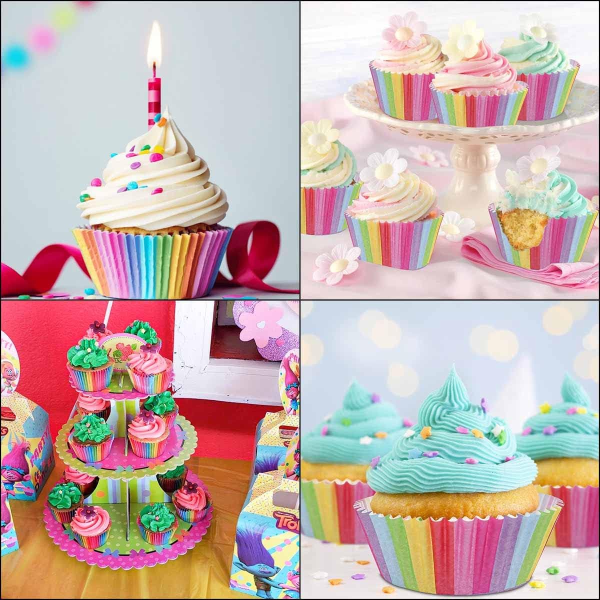 100 Pack Rainbow Cupcake Liners - Standard Size, Greaseproof Paper Muffin Liners for Birthday Party, Wedding Cake, Colorful Cupcake Wrappers