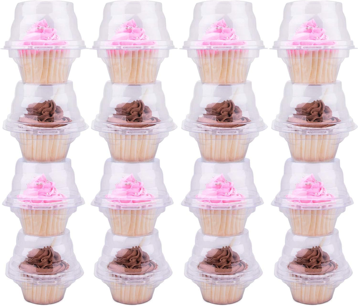 Cupcake Boxes Individual Cupcake Containers, 50 Packs Regular Single Cupcake Holder High Topping for Muffins, Thicker Stackable Plastic Cupcake Carrier for Party (50 pack)