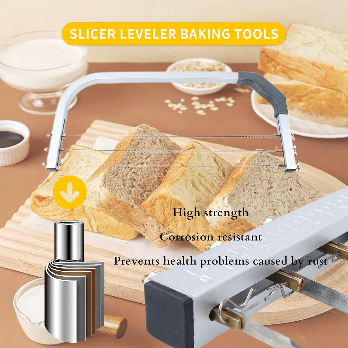 Gugxiom Adjustable Cake Leveler, Stainless Steel Baking Tools 3 Blades Cake Slicer Cutter, Professional Layer Slicer Cutter, Slicer Leveler Baking Tools for Wedding Birthday Layer Cakes